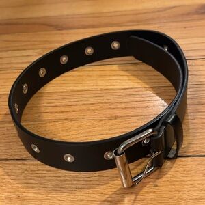 Black Vegan Leather Belt with Eyelets and Silver Buckle